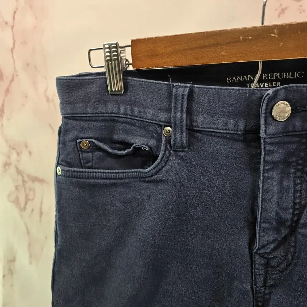 Banana Republic Pants Mens 30 X 32 Blue Traveler Jean Slim Straight Leg Navy
